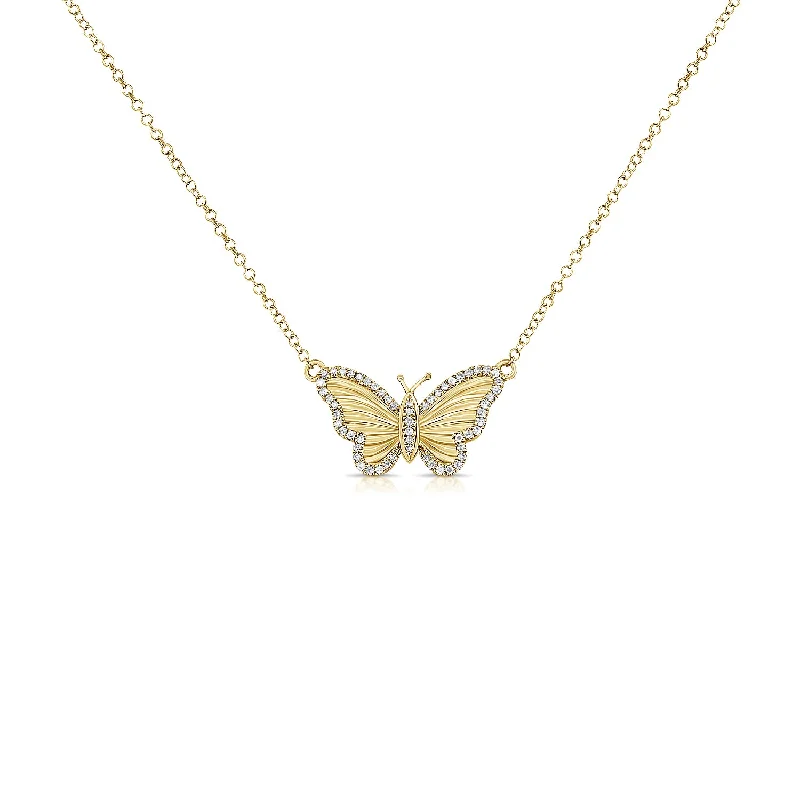 Dainty Pendant Necklaces For Minimalist Style-Gold & Diamond Butterfly Pendant Necklace in 14kt Gold