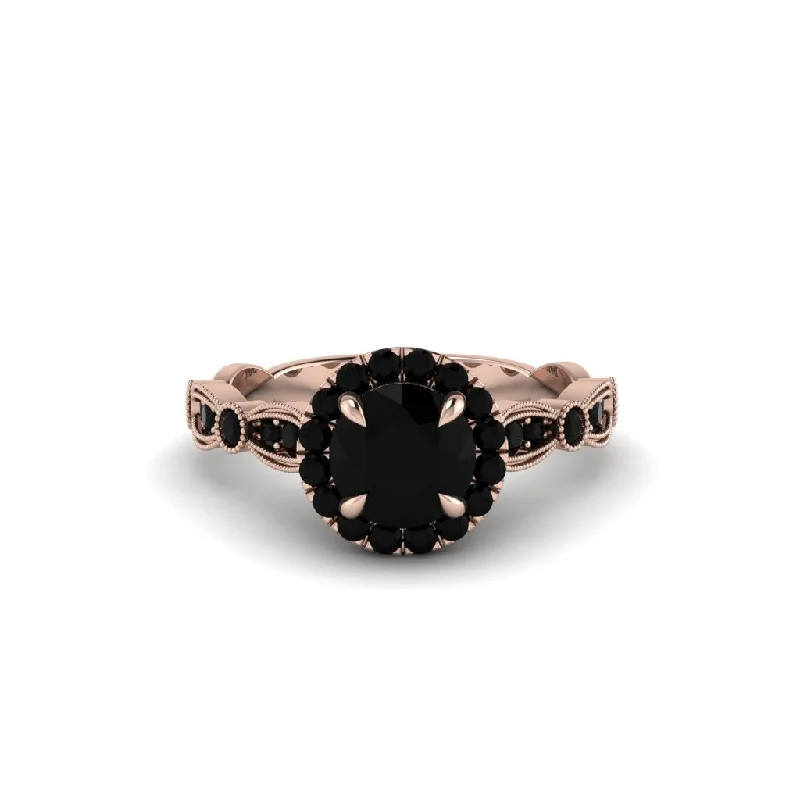 Customizable Gold Wedding Rings For Brides-Round Cut Black Diamond Radiant Eternity Engagement Ring - Kamryn No. 38