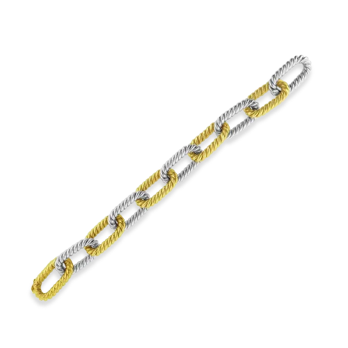 Bracelets With Diamond Accents-Yellow & White Gold Twisted Link Estate Bracelet