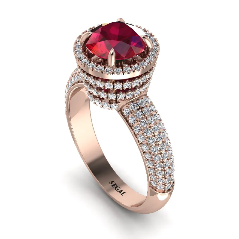 Custom Silver Engagement Rings For Brides-Ruby Cluster Halo Engagement Ring - Katie No. 11