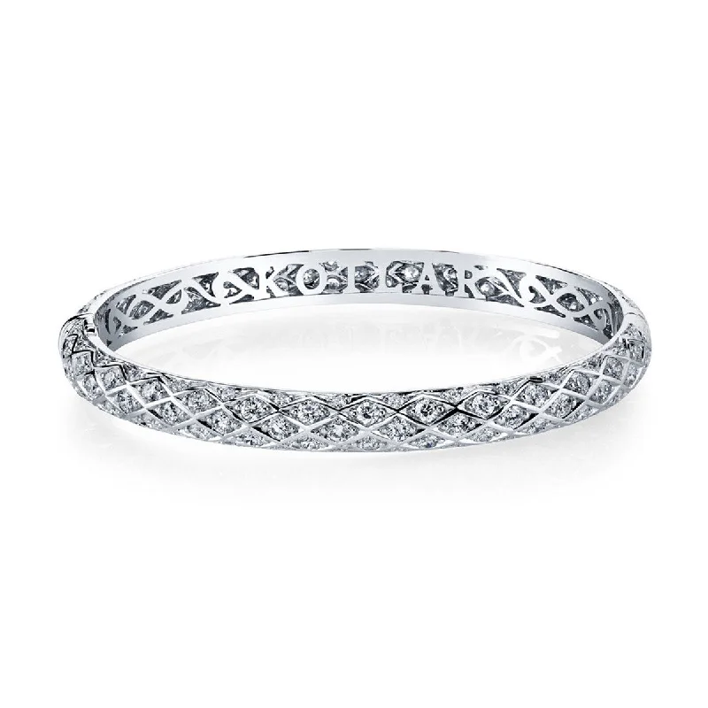 Bangles With Simple Designs-Artisan Pave Diamond Criss Cross Bangle Bracelet in 18K White Gold