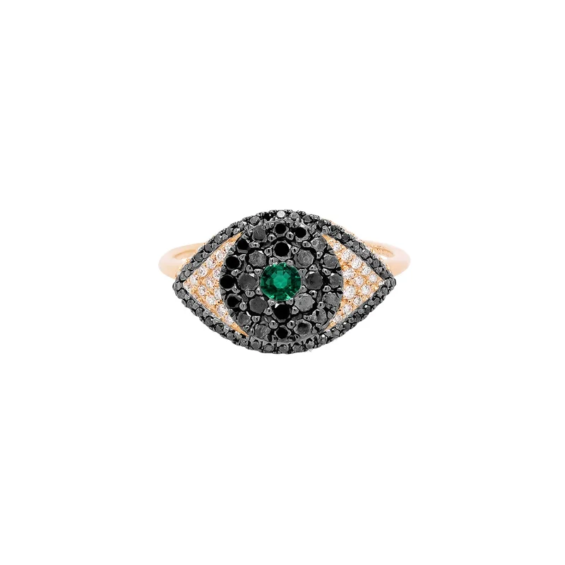 Classic Titanium Wedding Bands For Men-Evil Eye Protector Ring | 2.5GMS .63CTW | Black Diamond and Emerald