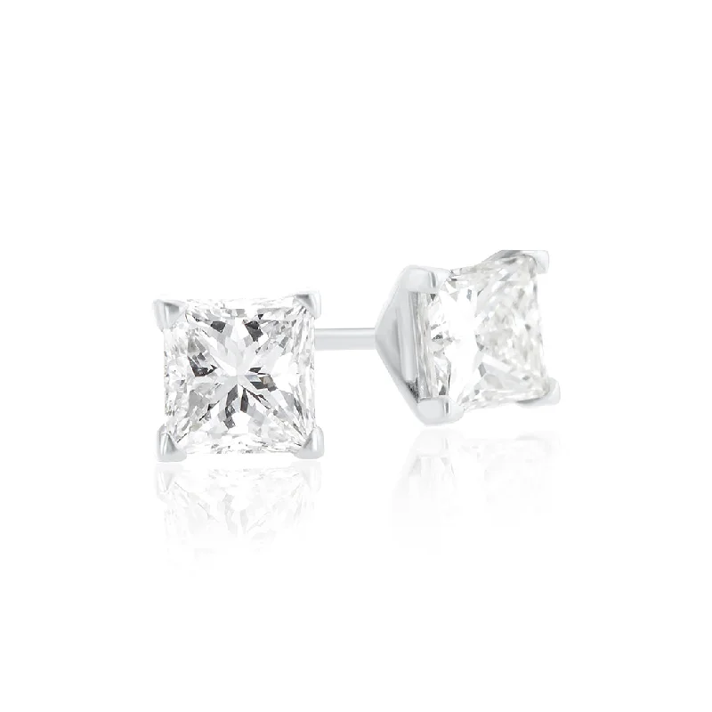 Wooden Hoop Earrings For Eco-Friendly Style-14K White Gold 0.88 CT Princess Diamond Martini Stud Earrings