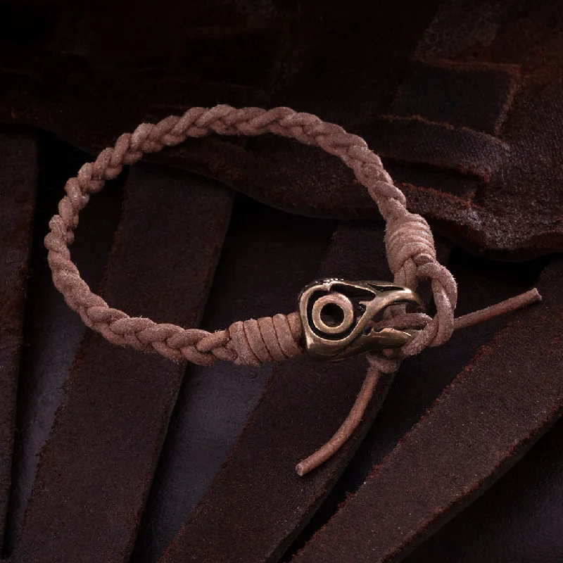 Bracelets For Men-Leather Bracelet, Bronze Raven