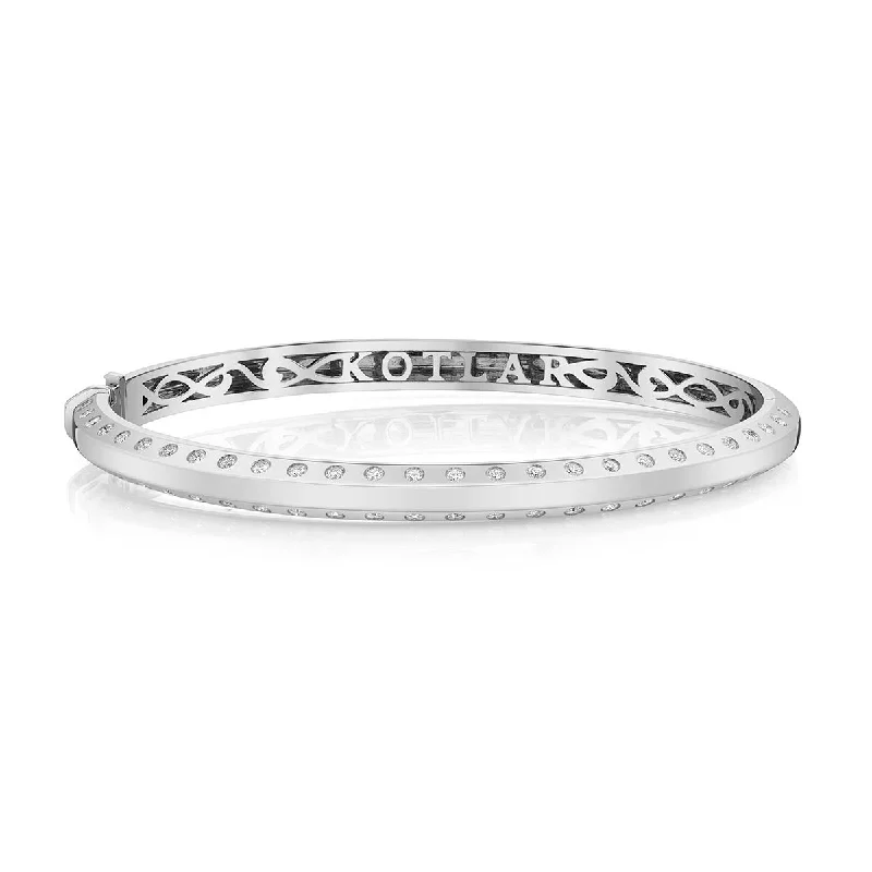 Bangles With Wood Elements-18K WHITE GOLD DIAMONDS=0.86CT BURNISH BEVEL BANGLE