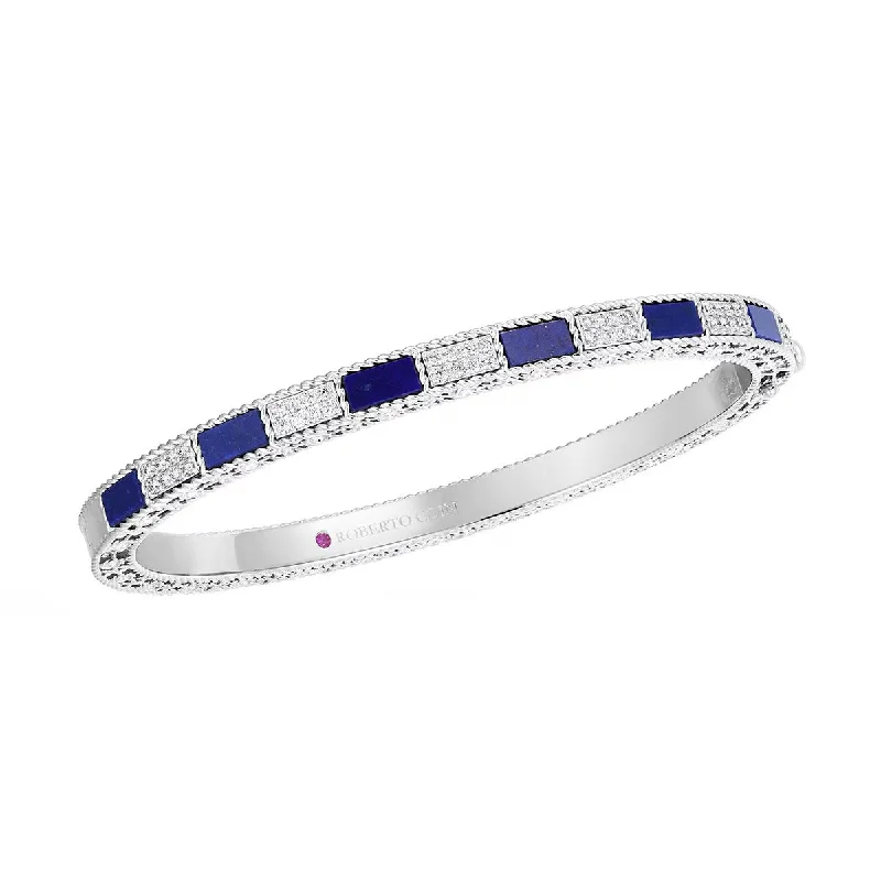 Bangles For Everyday Elegance-18K White Gold Lapis Lazuli and Diamond Bangle