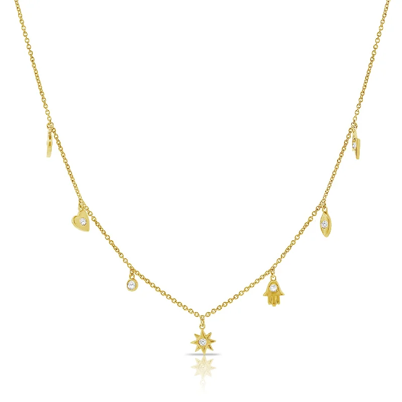 Crystal Pendant Necklaces For Sparkling Style-14K Gold Starburst Station Necklace with Diamonds