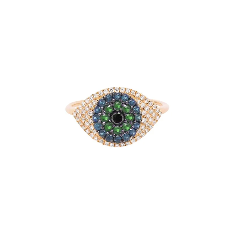 Beautiful Wedding Bands For Bridesmaids-Evil Eye Protector Ring | 2.63GMS .41CT | Sapphire & Emerald