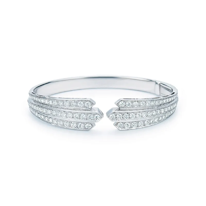 Bangles For Evening Parties-KWIAT Cascade Open Bangle with Diamonds B-15447-0-DIA-18KW