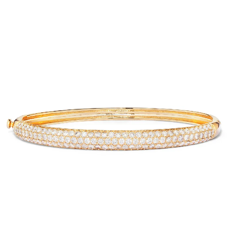 Bangles For Cocktail Parties-14Kt Yellow Gold 4.20ct Diamond Pave Bangle