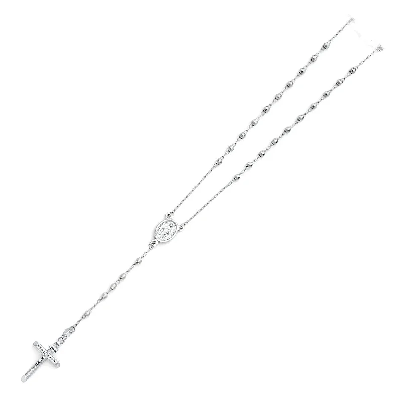 Custom Beaded Necklaces For Personalized Gifts-14K WHITE GOOLD 3MM DISCO BALL ROSARY NECKLACE