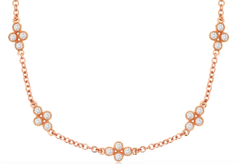 Trendy Moonstone Necklaces For Elegant Looks-Rose Gold Station Diamond Necklace