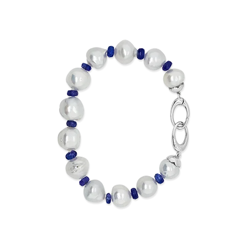 Bracelets With Textured Finish-South Sea Pearl & Tanzanite Bracelet