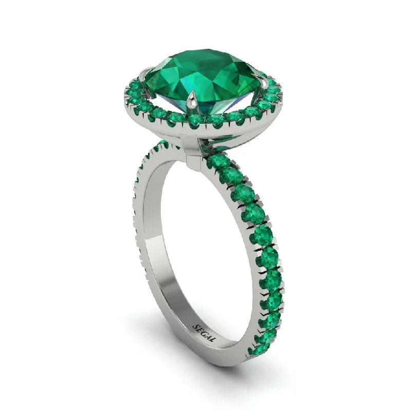 Sparkling Wedding Bands For Brides-Round Cut Emerald Halo Engagement Ring - Charleigh No. 21