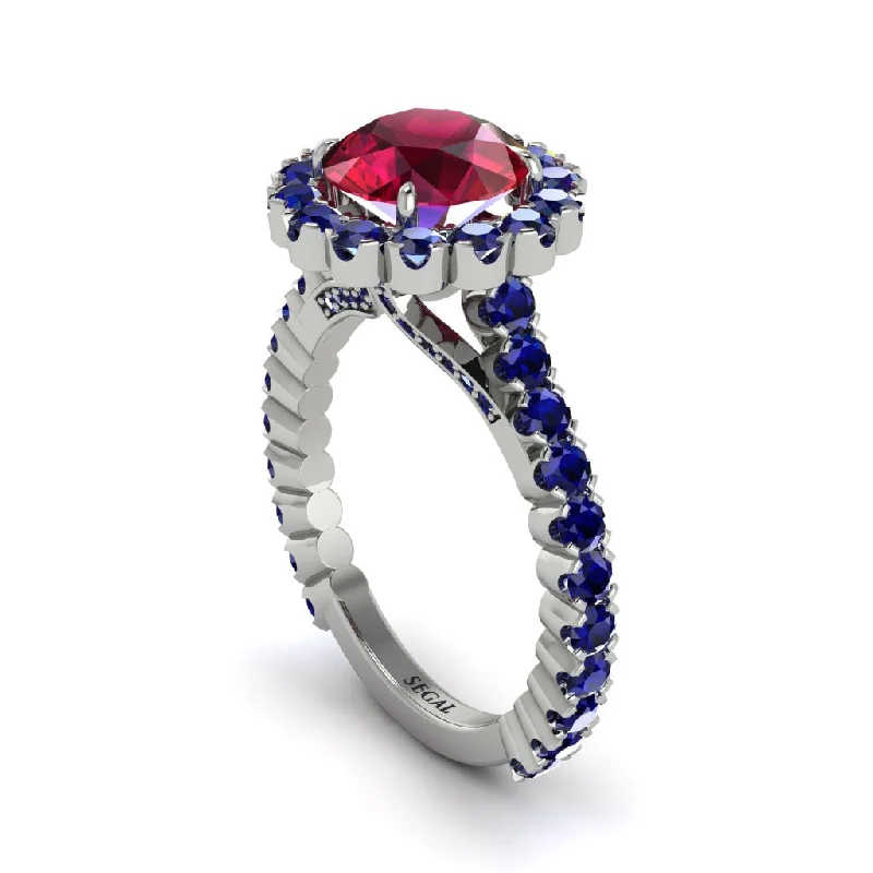 Dainty Rings For Minimalist Fashion-Round Cut Ruby Timeless Splendor Engagement Ring - Jazlyn No. 72