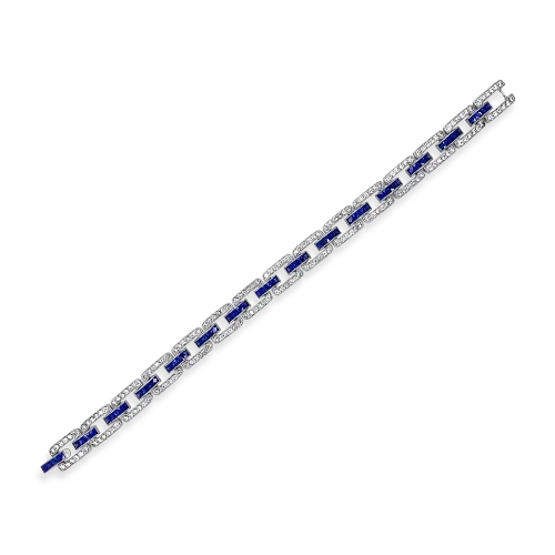 Bracelets With Fashionable Details-Sapphire & Diamond Link Bracelet