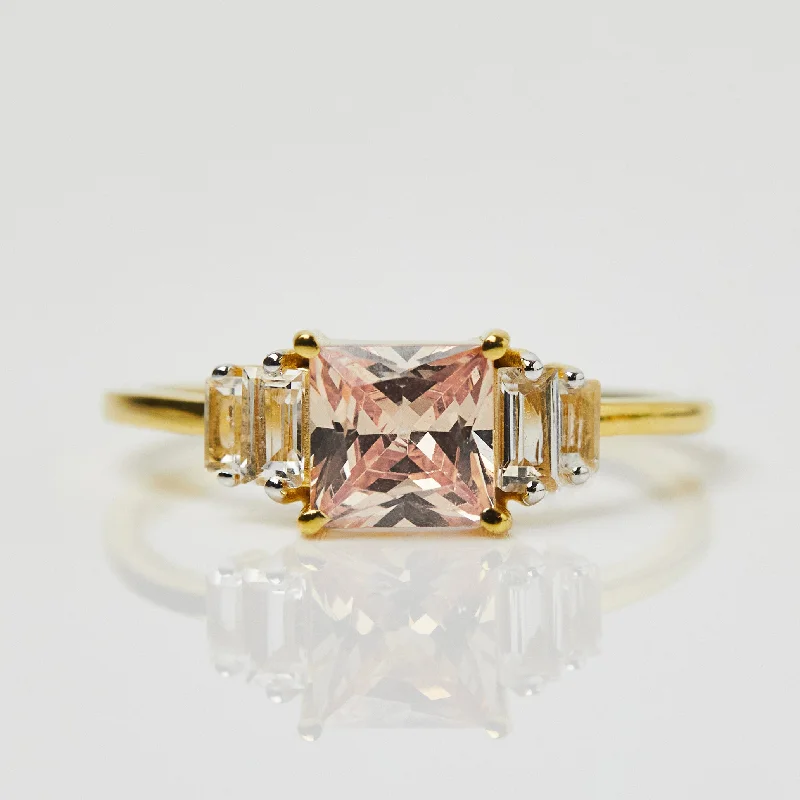 Personalized Wedding Bands For Special Occasions-Morganite and White Topaz Deco Ring