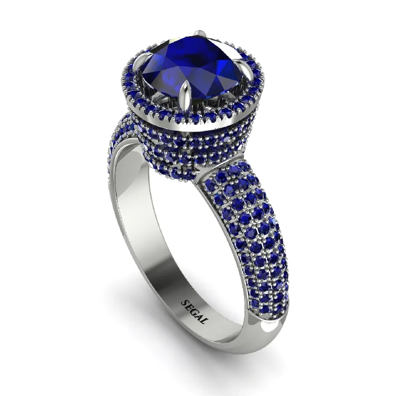 Classic Wedding Rings For Him and Her-Sapphire Cluster Halo Engagement Ring - Katie No. 75