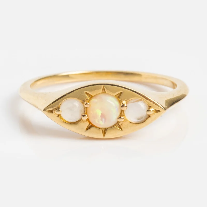 Rose Gold Engagement Rings For Brides-Solid Gold Opal Evil Eye Signet Ring