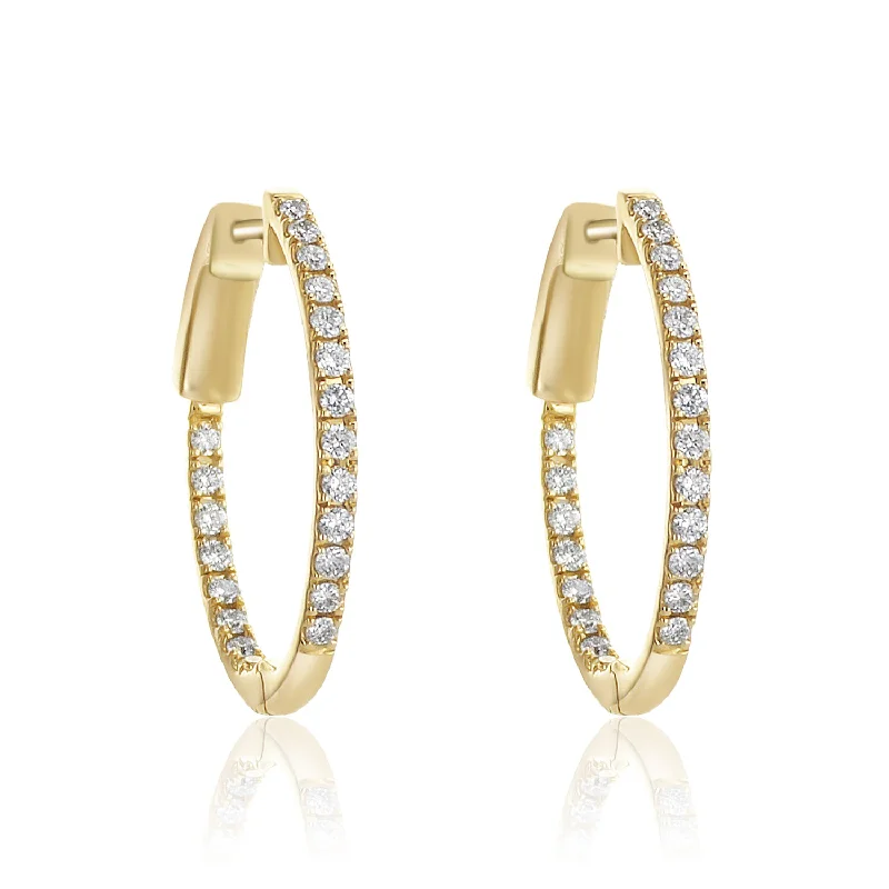 Elegant Silver Earrings For Special Occasions-.51 Cttw Round Diamond Inside out Oval Hoops set in 14k Yellow Gold