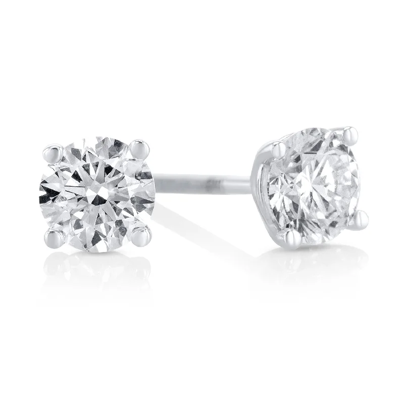 Beautiful Gold Stud Earrings For Brides-.70 Carat Round Lab Grown Diamond Studs in 14K White Gold