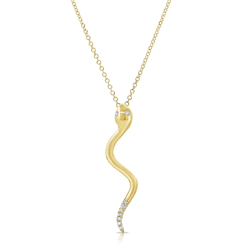 Elegant Gold Charm Necklaces For Bridesmaids-14K Gold Snake Necklace with Diamonds