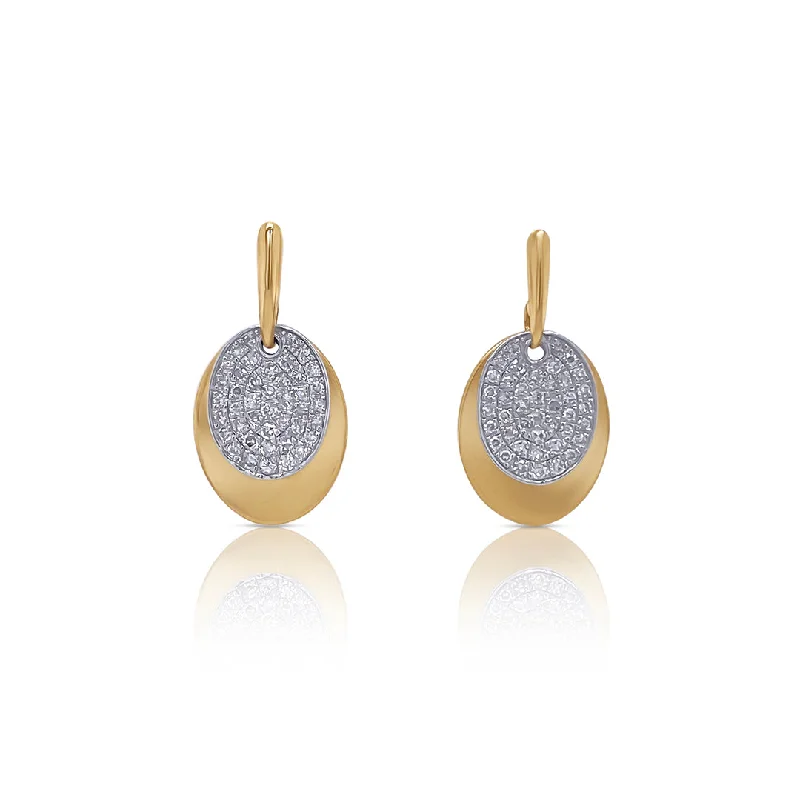 Statement Gemstone Earrings For Bold Fashion-0.50 Cttw Pave Diamond Disc 14K Two Tone Gold Dangle Earrings