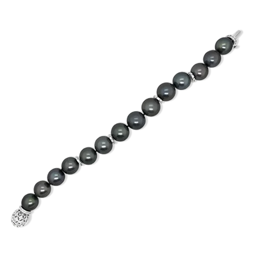 Bracelets With Matte Finish-Tahitian Pearl & Diamond Bracelet