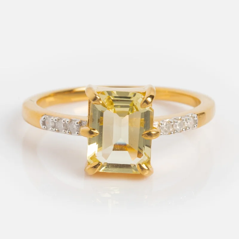 Fashionable Gold Rings For Casual Wear-Savannah Lemon Quartz and Diamond Cocktail Ring