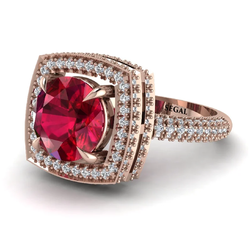 Gemstone Cocktail Rings For Bold Fashion-Round Ruby Double Halo Engagement Ring - Kayleigh No. 11