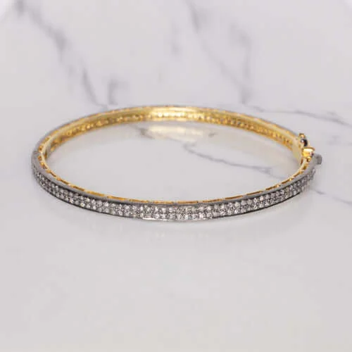 Bangles For Baby Showers-6.88ct NATURAL DIAMOND BANGLE BRACELET ROSE CUT PAVE RUSTIC MINIMALIST BLACK 7ct