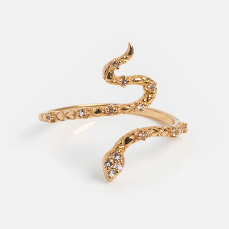 Personalized Promise Rings For Special Occasions-Solid Gold Wrapped Snake Ring for Wisdom