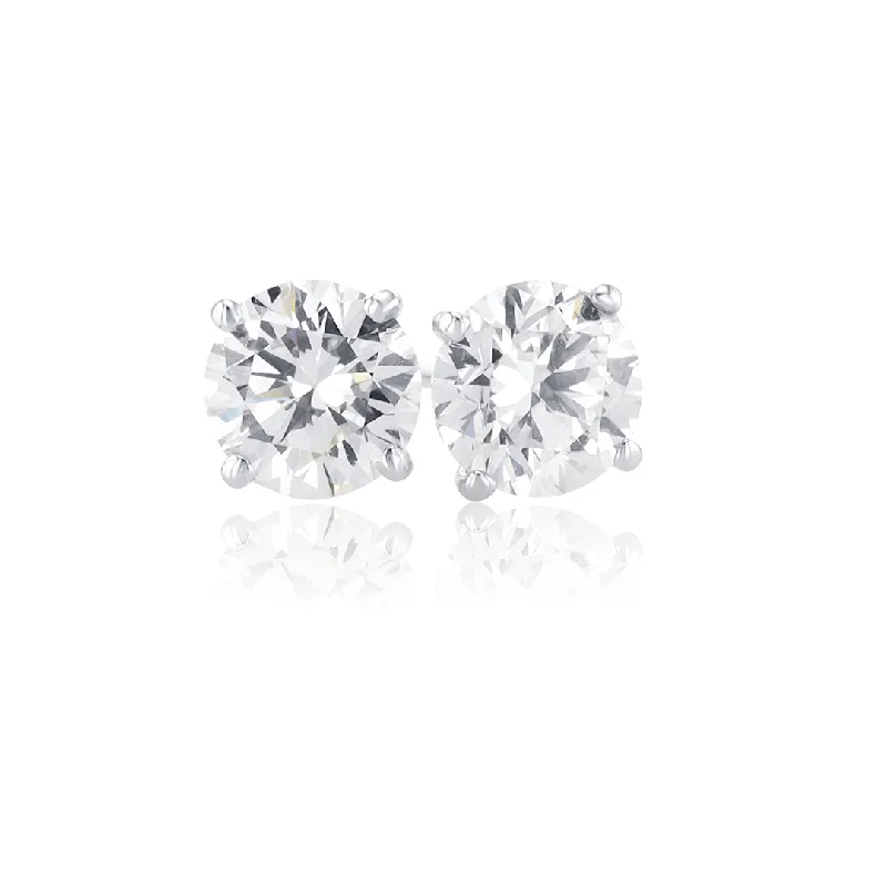 Beautiful Pearl Earrings For Weddings-1.50 Carat Round Lab Grown Diamond Studs in 14K White Gold