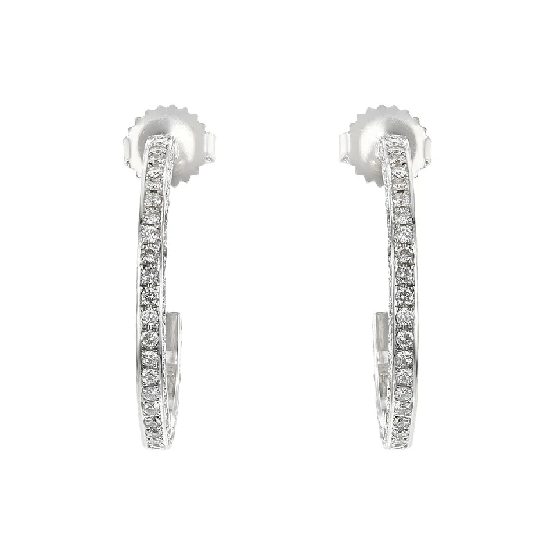 Opal Earrings For Mystical Looks-18K White Gold Diamond Hoop Earrings