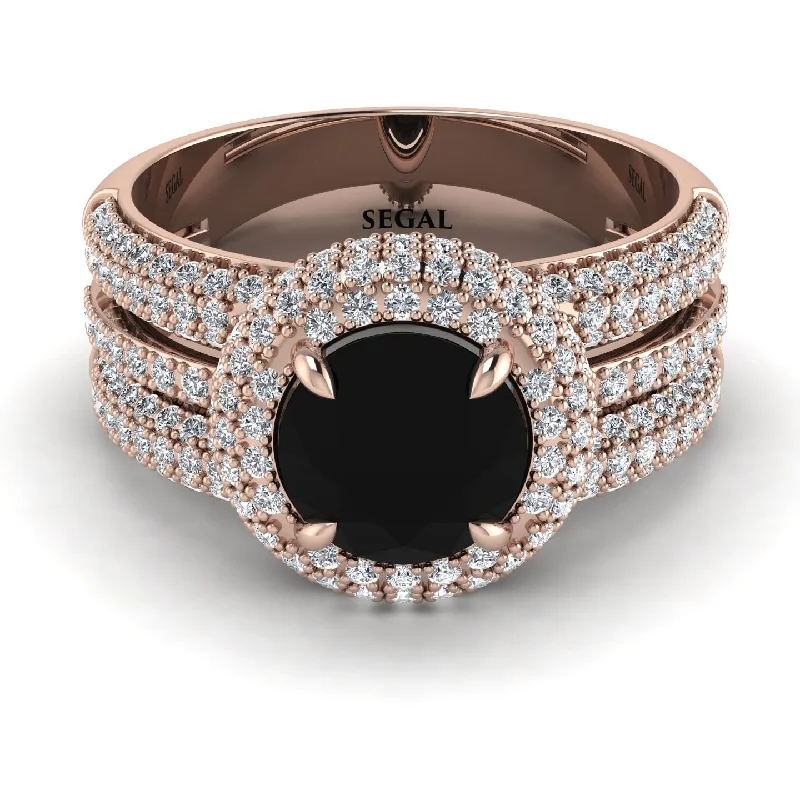 Beautiful Wedding Bands For Bridesmaids-Black Diamond Halo Luxury Pave Engagement Ring - Sierra No. 8