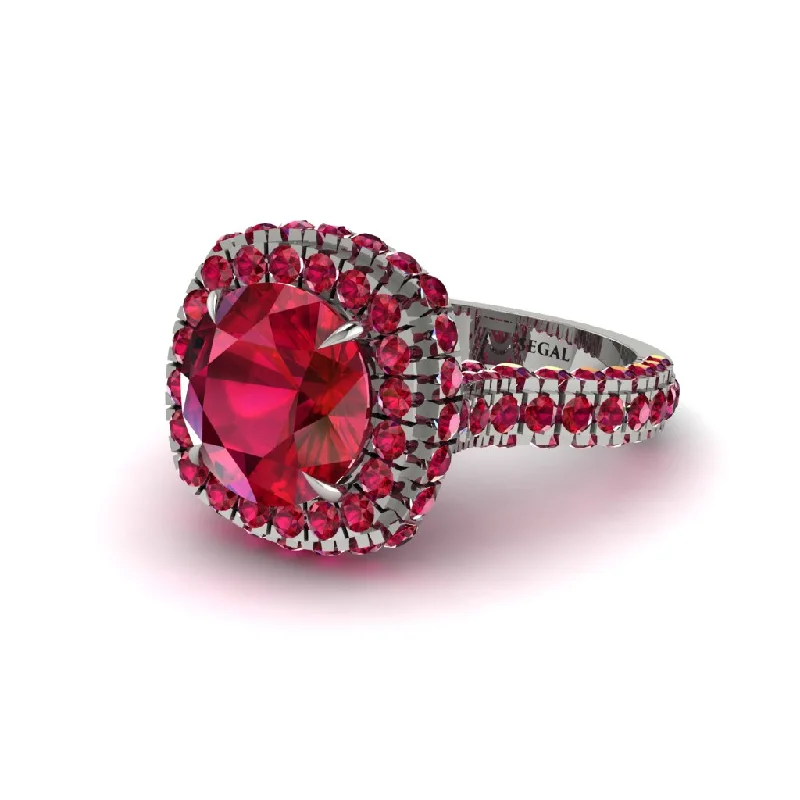 Unique Engagement Rings For Non-Traditional Weddings-Ruby Pave Double Halo Engagement Ring - Eve No. 57