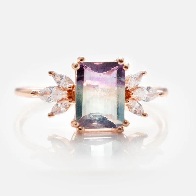 Fashionable Wedding Rings For Trendy Couples-Rose Gold Fluorite Topaz Hazy Dream Ring