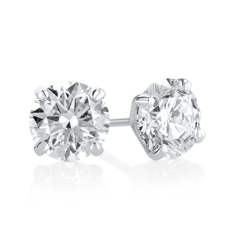 Fashionable Earrings For Day-to-Night Looks-2.20 Carat Round Lab Grown Diamond Studs in 14K White Gold