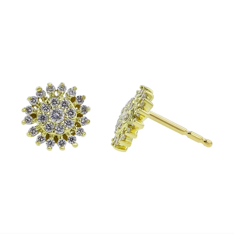 Silver Drop Earrings For Evening Style-18K Yellow Gold and Diamond Sunburst Stud Earrings