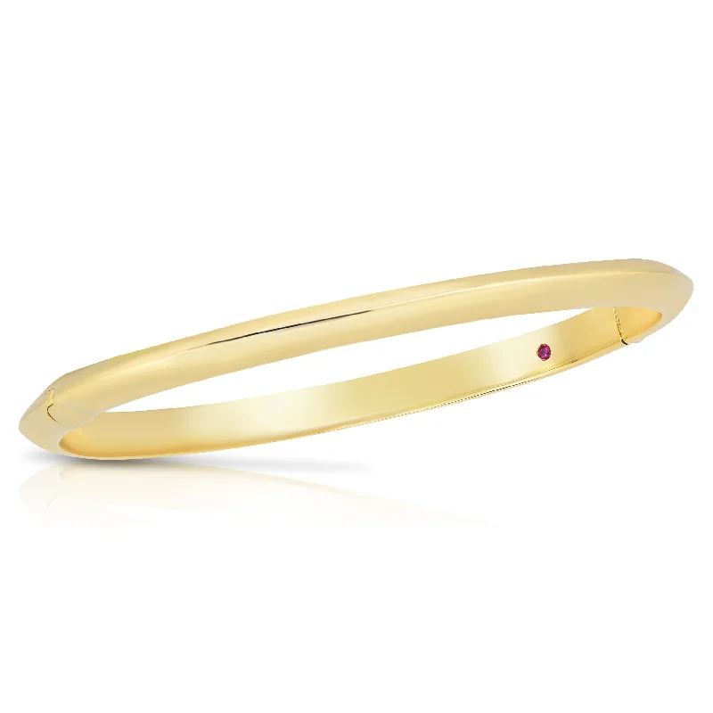 Bangles With Feather Details-Knife Edge Hinged Bangle Bracelet in 18K Yellow Gold