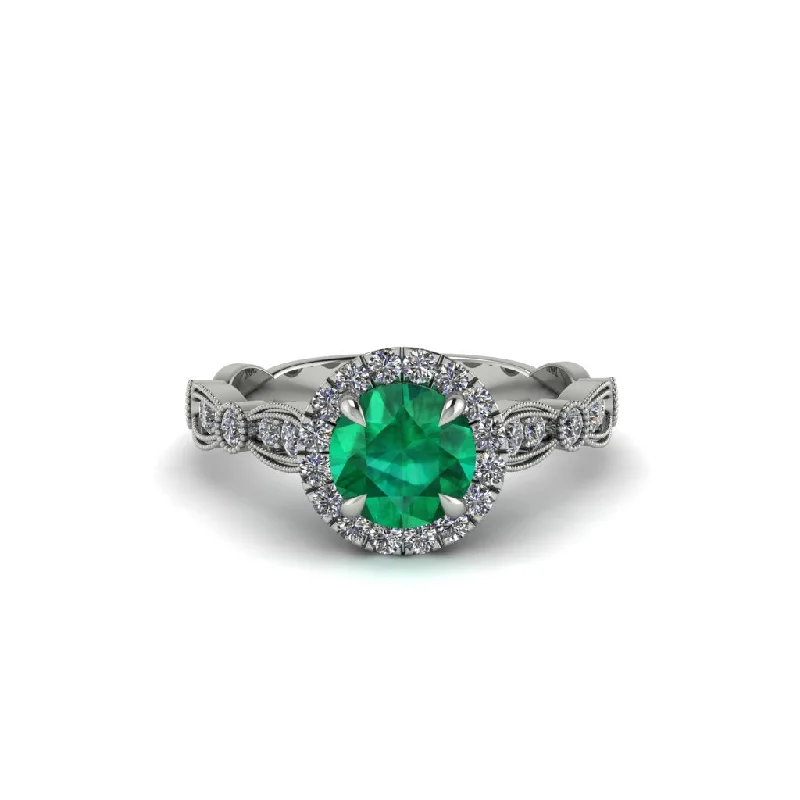 Vintage Gemstone Rings For Retro Style-Round Cut Emerald Radiant Eternity Engagement Ring - Kamryn No. 6