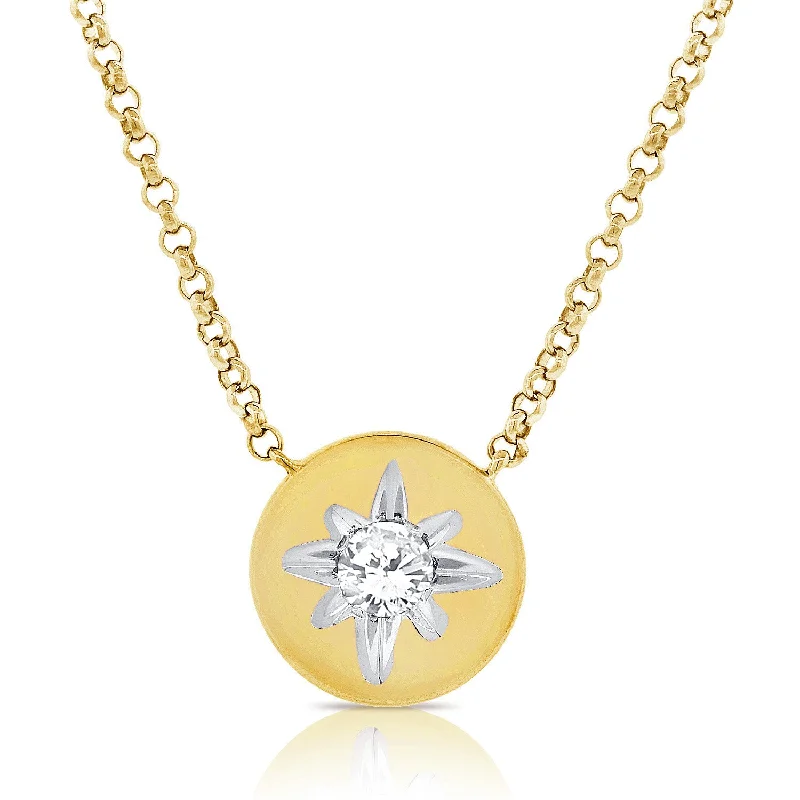 Classic Gold Pendant Necklaces For Formal Wear-Diamond Starbust Solitaire Necklace made in 14K Gold