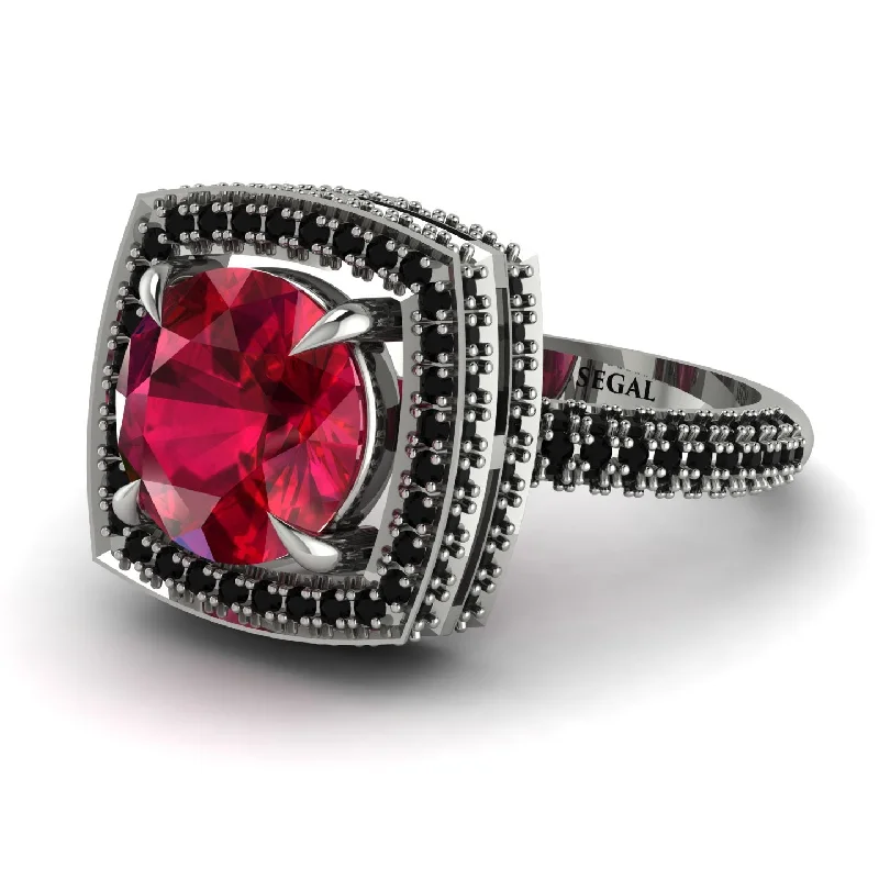 Stylish Stack Rings For Trendy Looks-Round Ruby Double Halo Engagement Ring - Kayleigh No. 42