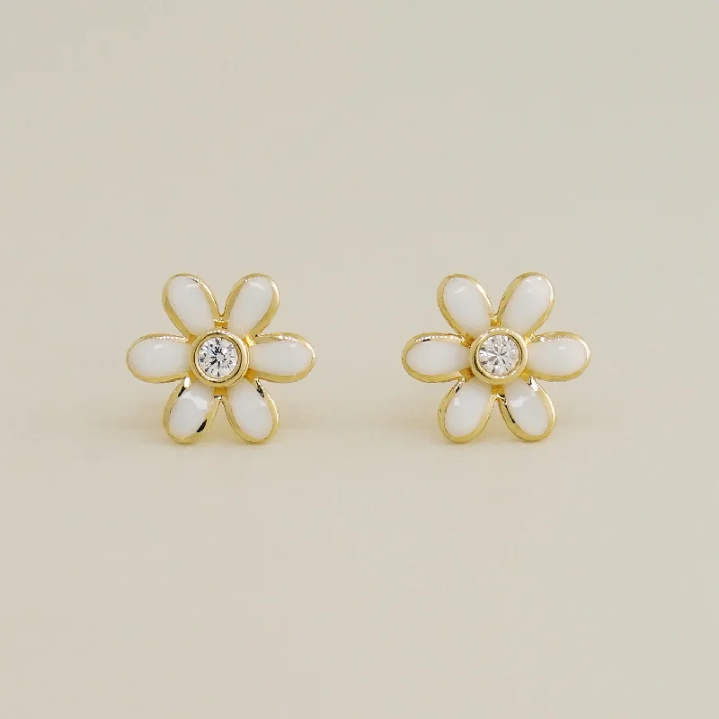 Lightweight Earrings For Comfortable Wear-White Daisy Flower Stud Earrings