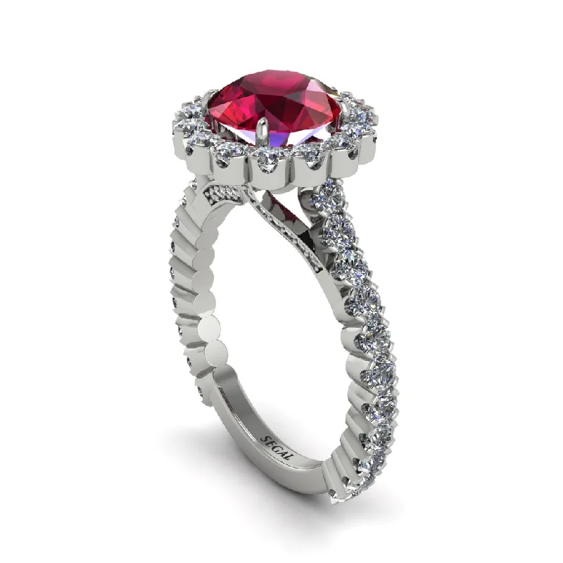 Classic Birthstone Wedding Rings For Couples-Round Cut Ruby Timeless Splendor Engagement Ring - Jazlyn No. 12