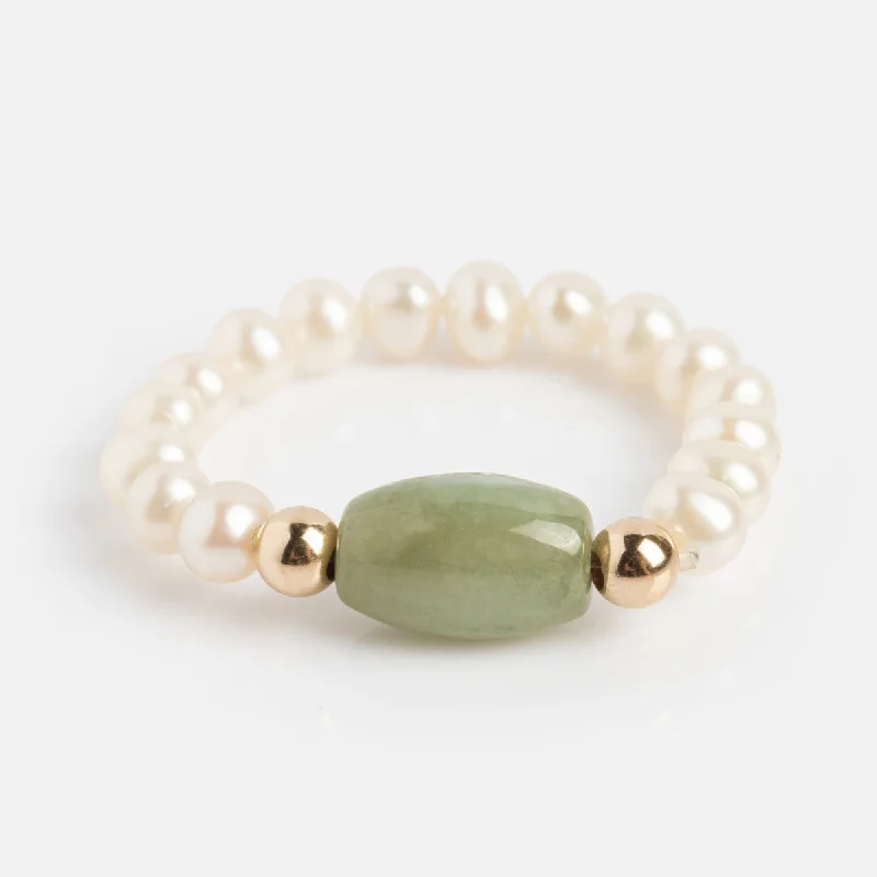 Chunky Silver Rings For Bold Fashion-Isa Jade and Pearl Stretch Ring