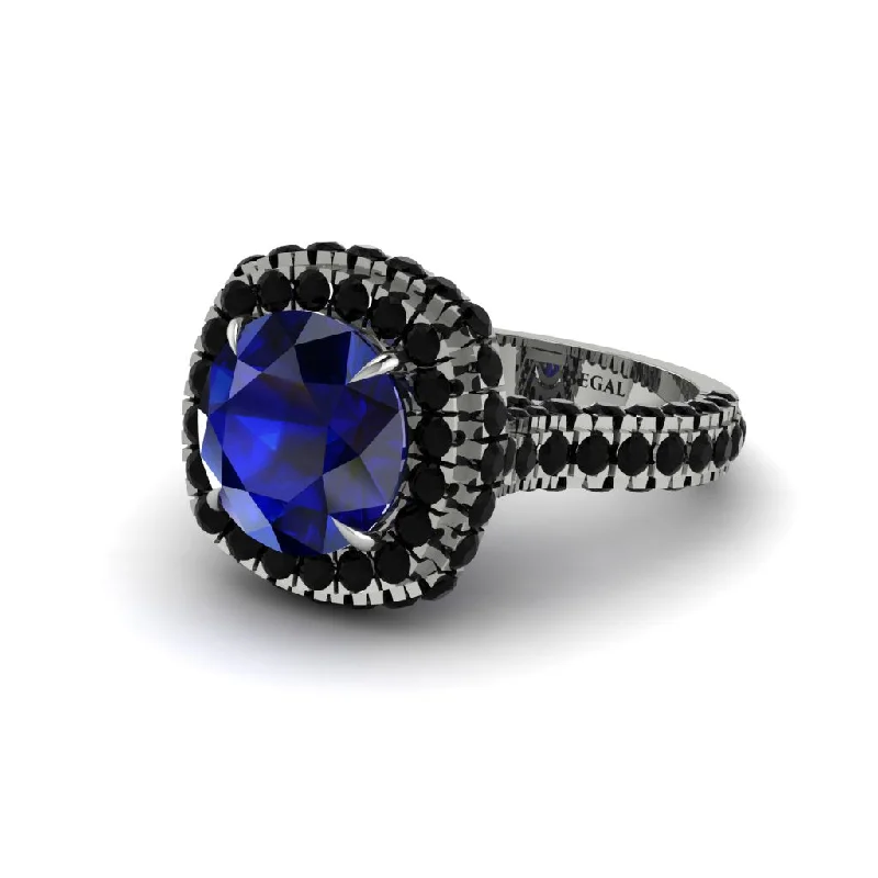 Custom Name Rings For Trendy Fashion-Sapphire Pave Double Halo Engagement Ring - Eve No. 45