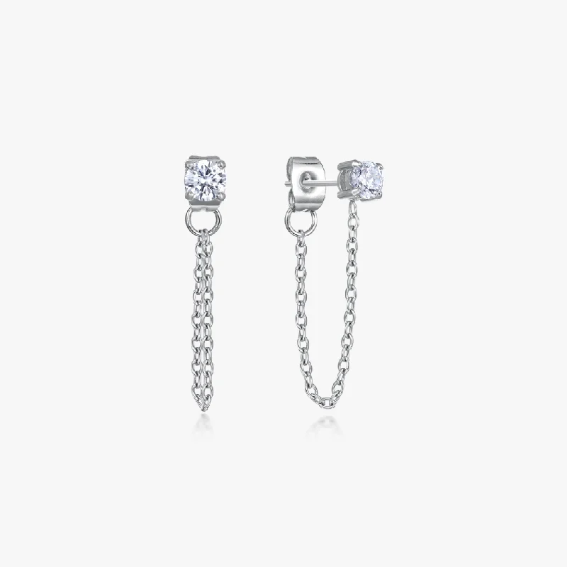 Modern Earrings For Everyday Fashion-Single Gem Chain Silver Earrings