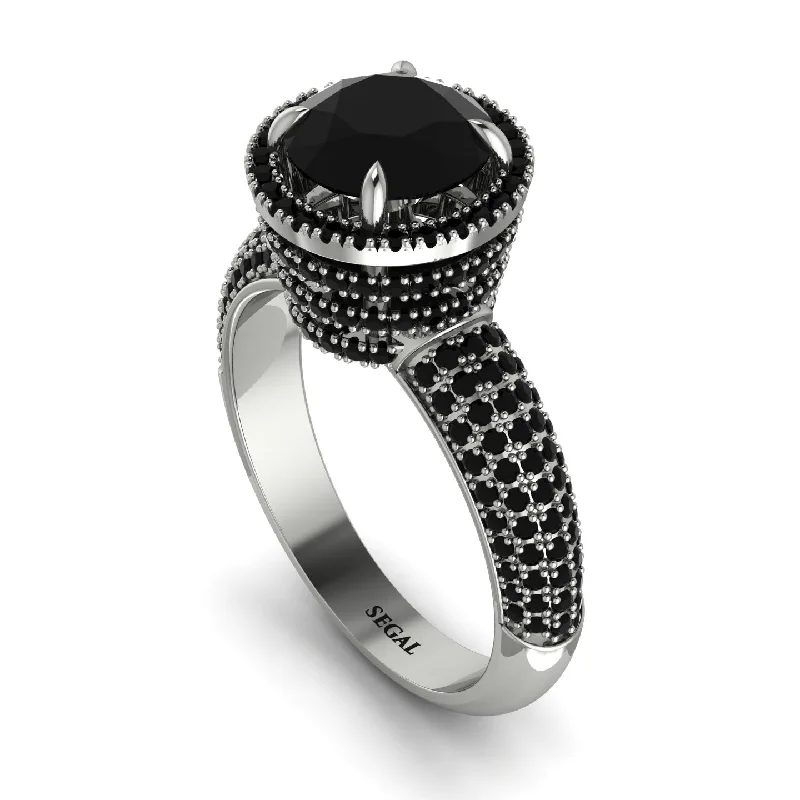 Men’s Stainless Steel Rings For Bold Style-Black Diamond Cluster Halo Engagement Ring - Katie No. 39