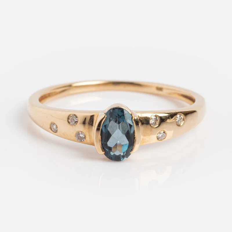 Vintage Wedding Rings For Non-Traditional Brides-Solid Gold London Blue Topaz Modern Signet Ring